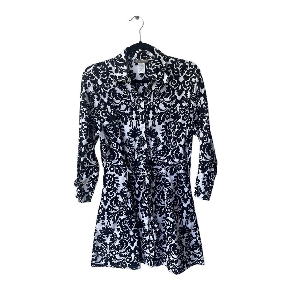 Tommy Bahama Shirt Dress‎ Long Sleeve Size M Cotton Summer White Black